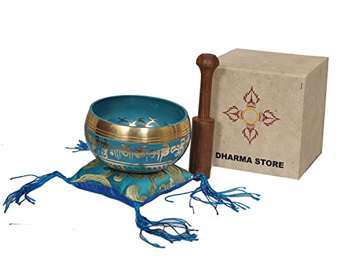 Tibetan Singing Bowl Set By Dharma Store -  with Traditional Design Lokta Paper  Box - Made in Nepal
