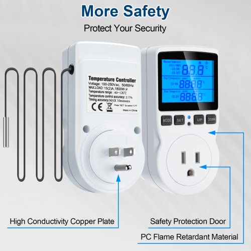 thumbnail image 2 of Digital Temperature Controller Thermostat TC816 - 1800W, 120V, Day/Night Timer For Reptiles, Heating, Cooling 2 of 11