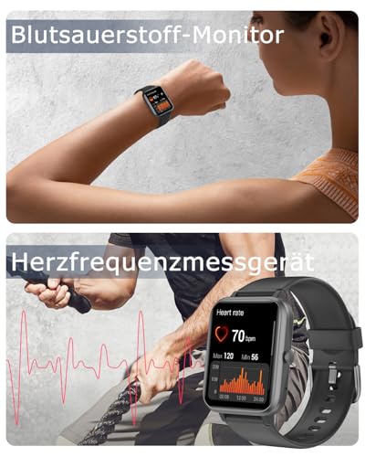 GRV Smartwatch, Unisex Fitness Watch with Heart Rate Monitor, Pedometer, Sleep Monitor, 9 Training Modes