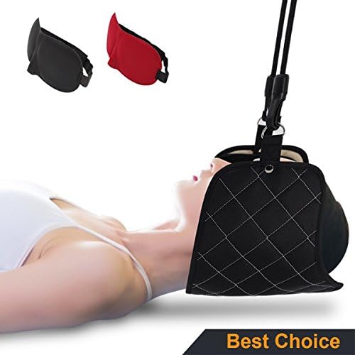 Neck Hammock Pain Relief - Portable Cervical Traction and Neck Hammock Relaxation Device,Easily Attach to Any Door or Railing for Chronic Neck and Shoulder Pain Relief,With 2 Bonus Eye Mask (Black)