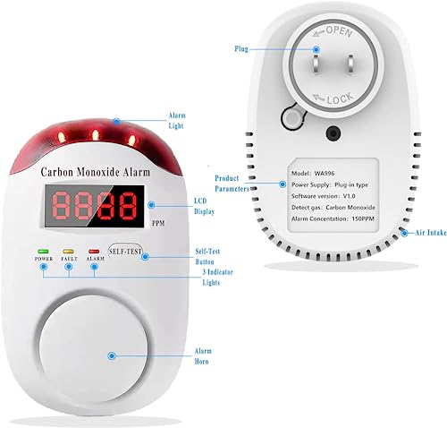 DYWL SECURITY Carbon Monoxide Detector,Carbon Monoxide Detector Plug in wall,LED Audible/Visual Alarm(Deaf-accessible), Digital Screen, Plug-and-Play – 2 pc