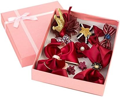 GILAND 11pc Girl Baby Toddler Hair Ribbon Bows Clip Flowers Barrettes Mixed Design (Burgundy)