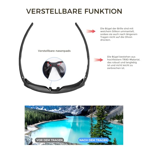ARAS Sunglasses Men & Women Polarised for Driving, TR90 Lightweight Flexible Frame Sports Glasses, Adjustable Nose Pads, Sports Sunglasses-Men UV400 Fishing and Mountaineering