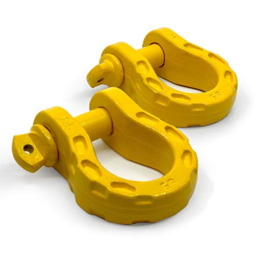 GearAmerica Mega Duty D Ring Shackles Yellow (2 PK) | 68000 lbs (34 US Ton) Strength | 3/4" Shackle + 7/8 Pin + Washers| Securely Connect Tow Strap or Winch Rope to Jeep for Off-Road 4x4 Recovery
