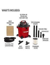 CRAFTSMAN 17596 20 galones 6,5 pico HP Vacío húmedo   seco, aspiradora de tienda de alta resistencia con accesorios