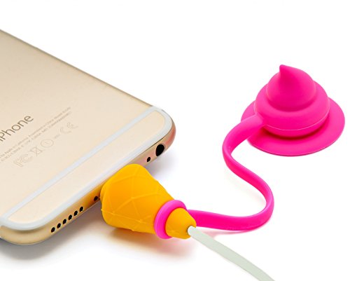 SmartFun Design Two-in-One Ice Cream Cable Protector for Apple IPhone 5, 5s, 5SE, 6, 6s, 7, 7 Plus Original Lightning to USB Cable & IPhone Stand Holder (Cherry)
