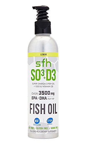 Super Omega 3 Fish Oil (Lemon) by SFH | Highly Concentrated 3500mg EPA & DHA | Best Tasting Liquid Fish Oil for Heart Health and Wellness | 100% All Natural Soy Free Gluten Free Sugar Free | Pump 8oz