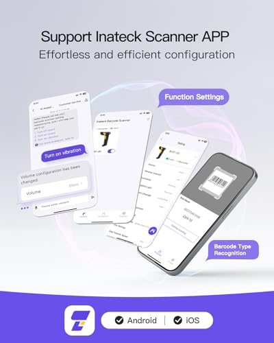 Inateck 1D 2D QR Barcode Reader, Wireless Bar Code Gun Plug and Play, 2600mAh Battery, Barcode Scanner with APP and SDK, Compatible with PC Computer Android iOS iPhone, BCST-23