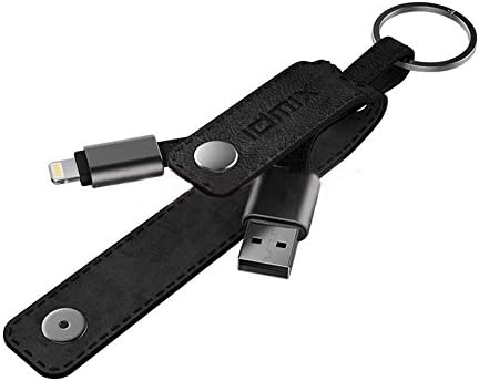 [Apple MFI Certified] IDMIX Leather Keychain iPhone Lightning Cable, High Speed Charge and Data Sync Short Key Chain Cable for iPhone 7plus, 7, 6 and Other Apple IOS Devices. (Black)