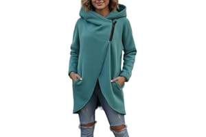 BAIREG Women's Hooded Asymmetric Zipper Pullover Sweatshirt Fall Winter Oversized Front Open Coat Tops with Pockets for Women