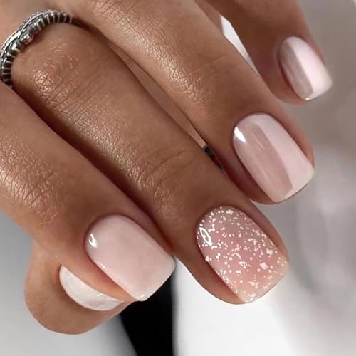 24Pcs Short Press on Nails Square Fake Nails Nude Pink Acrylic Nails Press on Summer False Nail Tips Full Cover Stick on Nails Reusable Artificial Nails Short Length Nails Press ons for Women at Amazon
