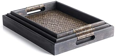 Southeast Asia Style Handmade Mango Wood Bamboo Storage Trays Retro Creative Home Storage Organization Drink Tea Trays 9 Inch,11 inch