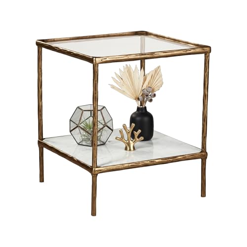 Signature Design by Ashley Ryandale Square End Table, Brass Glass & Marble