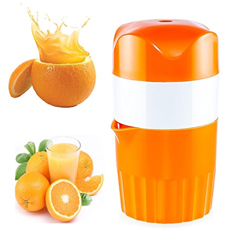 Bowrain Portable Hand Juicer Citrus Orange Squeezer Manual Lid Rotation Press Reamer for Lemon Lime Grapefruit with Strainer and Containerï¼ˆOrangeï¼‰