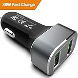 Car Charger, Brexlink 36W Dual USB Ports Fast Car Charger Adapter, 2 Port Quick Cell Phone Car Charger Compatible w. Samsung Galaxy S9 S8 Plus Note 9 8 S7, iPhone Xs XS Max XR X 8 Plus 7 6S 6 and More