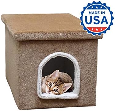 CozyCatFurniture Cat Litter Box Enclosure in Brown Carpet Large Cat Litter House with Cover