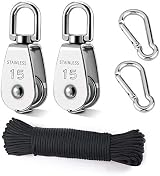 TooTaci 15mm Crane Pulley Block Set, 2 Stainless Steel Pulleys & Rope