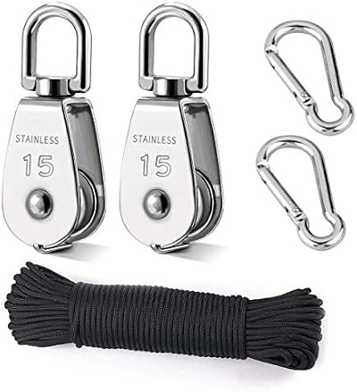 TooTaci 15mm Crane Pulley Block Set, 2 Stainless Steel Pulleys & Rope