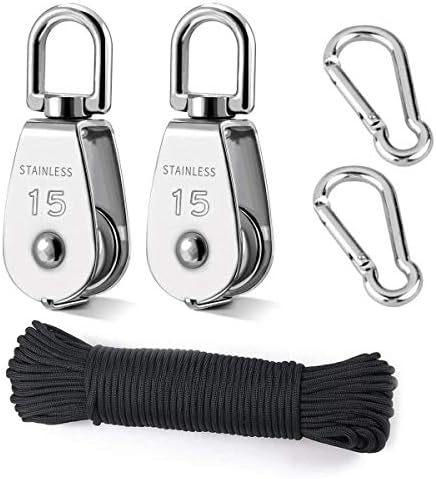 TooTaci 15mm Crane Pulley Block Set, 2 Stainless Steel Pulleys & Rope