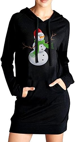 Women's Snowman Slim Hip-length Sweatshirt For Female With Cap Size M Black