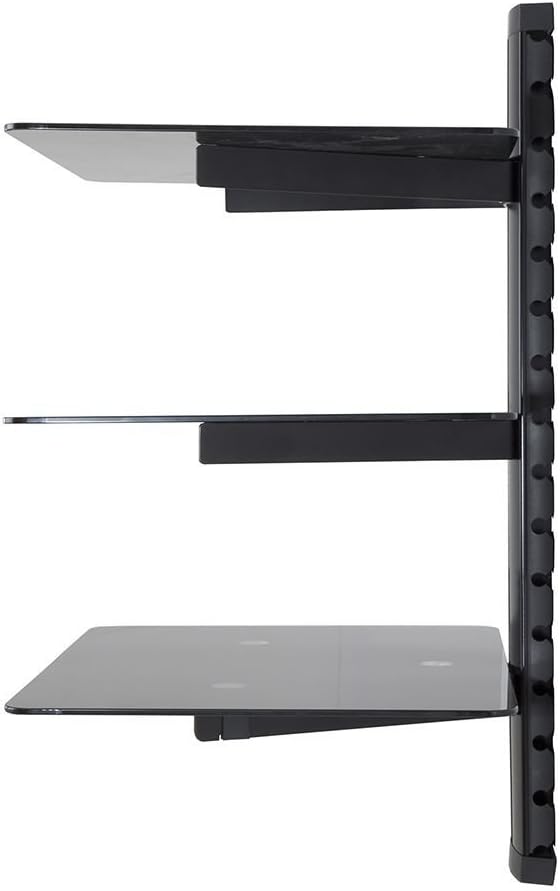 mahara Black Glass Floating Shelves, Three Tier Shelf Unit with Tempered Glass and Black Cable Management, For TV,AV & Gaming - Image 3