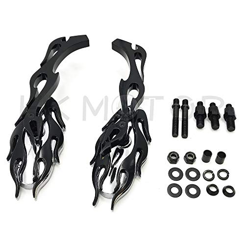 Motorcycle Flame Style Rearview Mirror For Any Cruiser Chopper Custom Black New - Thumbnail 2