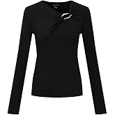 URBAN REVIVO Women's Asymmetrical Neck Knot Front T-Shirts Long Sleeve Shirts Slim Fitted Ruched Trendy Going Out Tops 2026