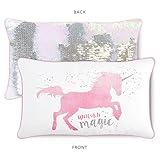 MAGICAL UNICORN PILLOW W/ REVERSIBLE IRIDESCENT & WHITE SEQUINS