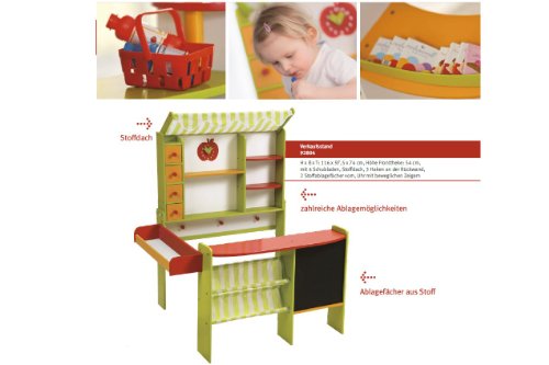 roba Kaufladen 'Marktstand', Kinder Kaufmannsladen, Holz grün/rot, Verkaufsstand mit Theke, Tafel, Seitentheke & Markise – Bild 3