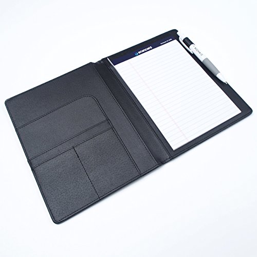 AHZOA 4 Pockets A5 Size Memo Padfolio S5 with Mechanical Pencil , Including 5 X 8 Inch Legal Writing Pad, Synthetic Leather Handmade 6.61 X 8.66 Inch Notepad Clipboard Holder (black) - Thumbnail 3