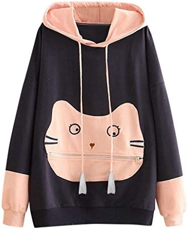 プルオーバー 森ガール系 レディース パーカー トレーナー 猫 プリント 可愛い 薄手 春物 秋冬服 キュート スウェット フード付き トップス ゆったり コート カジュアル 長袖 おしゃれ 体型カバー 上着 ジャージ スポーツ 通学 Timsa