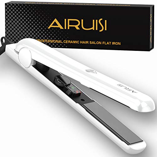AIRUISI Ceramic Flat Iron For Hair, Professional Hair Straightener,Pearlescent White,140°F~450°F Adjustable for All Hair Types, Safety Lock & Dual Voltage Perfect for Travel, 1 inch Ceramic Plates