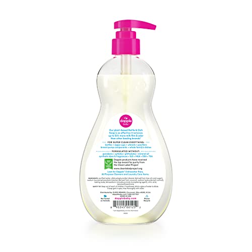 DAPPLE BABY BOTTLE & DISH SOAP, HYPOALLERGENIC DISH SOAP FOR BABY BOTTLES, POWERED BY PLANTS, FRAGRANCE FREE, 16.9 FL OZ (PACK OF 1)