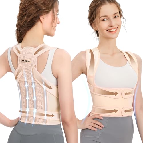 Photo 1 of Fit Geno Back Brace Posture Corrector for Men & Women: Shoulder Straightener Adjustable Full Back Support Pain Relief - Scoliosis Hunchback Spine Corrector (Large)