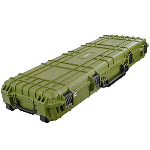 Eylar 44 Inch Protective Roller Tactical Rifle Hard Case with Foam, Mil-Spec Waterproof & Crushproof, Two Rifles Or Multiple Guns, Pressure Valve with TSA Approved Lockable Fittings OD Green