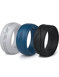 Rinfit - Anillo de boda de silicona para hombre 1 o 3 anillos. Anillo de boda de goma de silicona para hombre, diseño seguro, cómodo y duradero. Colgante de patente de diseño estadounidense. Talla 7-14.