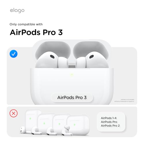 elago Retro Cassette Case Compatible with AirPods Pro 3, with Carabiner, Wireless Charging, Shockproof, Soft Silicone, Visible Front LED (Classic White)