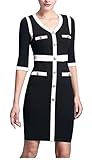 Viwenni Women's Sexy Button Optical Illusion Pencil Business Midi Dress
