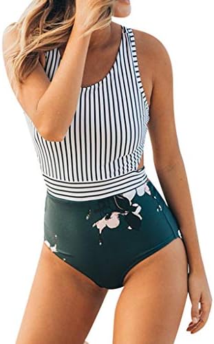 Oufenli Women One Piece Swimwear Printed Splice Bandage Monokini Tummy Control Swimsuit Tank Casual Bikini Bathing Suits
