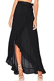 FOCUSNORM Women Mesh Wrapped Chiffon Skirt Tie Fastening See Through Beach Cover Up Flounced Skirt (One Size, Black)