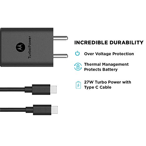 Motorola 27W Turbo Power PD charger Adapter with 1M Premium Type C cable compatible with Android, Mac Book, iPhone and W