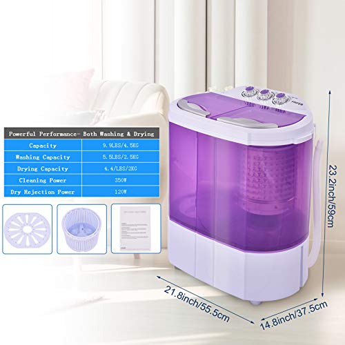 Frifer Twin Tub Mini Washing Machine, 9.9LBS Compact Semi Automatic