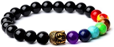 Neokisa Natural Black Agate Oynx Chakra Healing Stones Bracelet - Tibetan Buddhist Prayer Beads for men and women