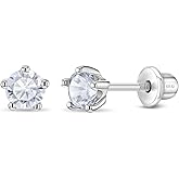 In Season Jewelry Solitaire Simulated Birthstone Kids Earrings - 925 Sterling Silver Hypoallergenic Earrings for Girls with Secure Screw Backs - Safe & Comfortable for Kids & Little Girls