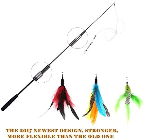 Etrech Retractable Cat Wand Rod With 3 Different Replaced Cat Feather Toys, Cat Toy Interactive Cat Fishing Teaser Toys for Exercising Kitten and Cat