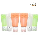 Zaker 6 Pack Portable Owl Shape Soft Silicone Travel Bottles Set with Double Sucker - Leak Proof Silicone Containers for Shampoo, Soap, Lotion and More(2.8 oz,Green,Orange,White )