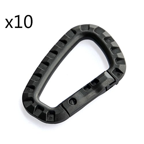 Easywisdom 10pcs Black 80mm D-ring Carabiners Hanging Hook Plastic Clip Snap for Backpack Hiking Camping Outdoors with Free Cable Organizer