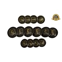 Set of 14 Premium Metal Lion with Greek Key Buttons for Sport Coats, Blazers, and Suit Jackets (Antique Bronze)