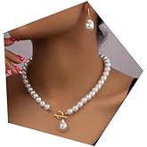 MarveBard Bridal Pearl Choker Necklace Earring Set for Women Vintage Irregular Pearl Pendant Necklace Earrings Faux Pearl Beaded Necklace Elegant Bridal Wedding Party Banquet Ball Costume Jewelry