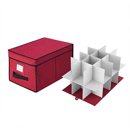 Elf Stor 1046 Ornament Storage Chest with Lid and 24 Extra Large Individual Compartments-Stackable Organizer Cube in Red, Case - Thumbnail 3
